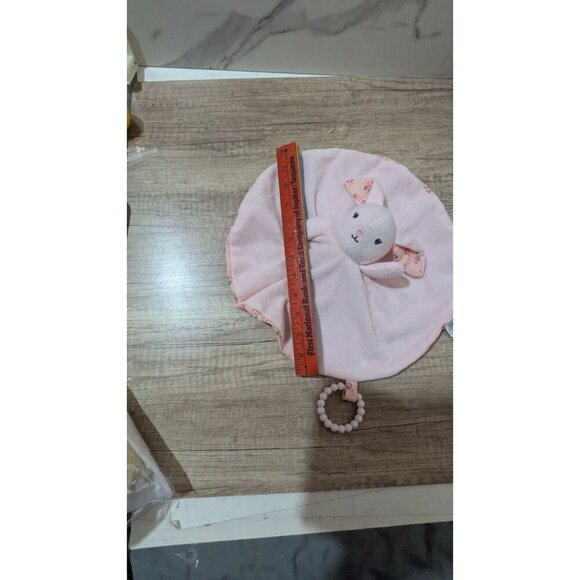 Modern Baby Soft Plush Baby Lovey Blanket With Bunny Design & Teething Ring 12" - Picture 3 of 7